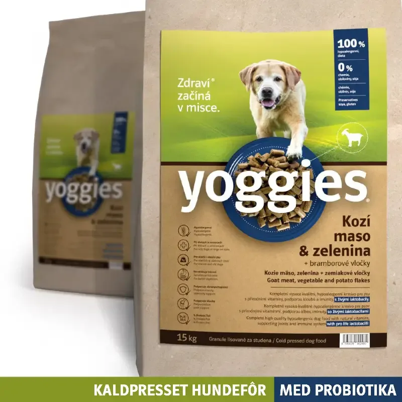 15 kg HYPOALLERGENISK – GEIT med probiotika – kaldpresset hundefôr YOGGIES