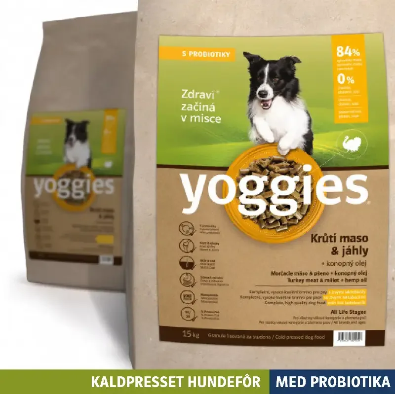 15 kg KALKUN & hirse med hampolje og probiotika – kaldpresset hundefôr YOGGIES