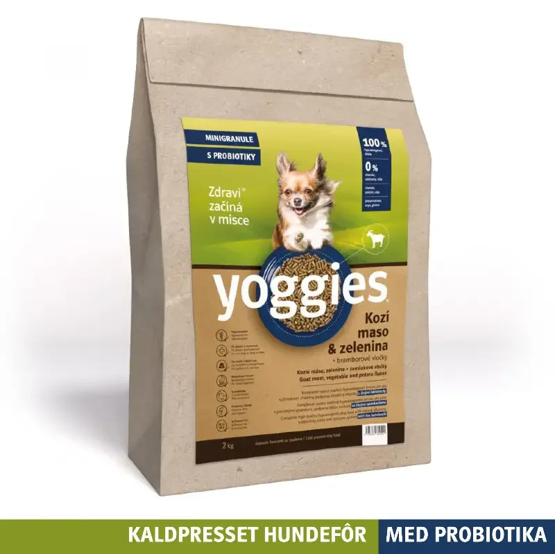 2 kg HYPOALLERGENISK – GEIT med probiotika MINI – kaldpresset hundefôr YOGGIES