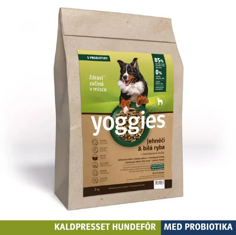 2 kg LAM & HVIT FISK med probiotika – kaldpresset hundefôr YOGGIES – diettfôr