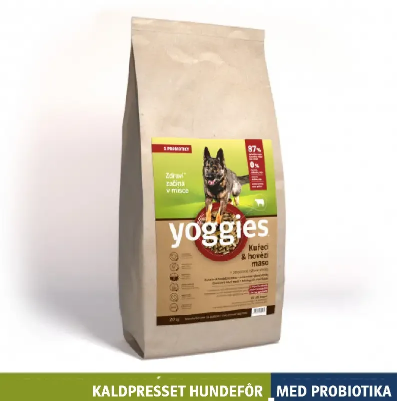 20 kg KYLLING & STORFE med probiotika – kaldpresset hundefôr YOGGIES
