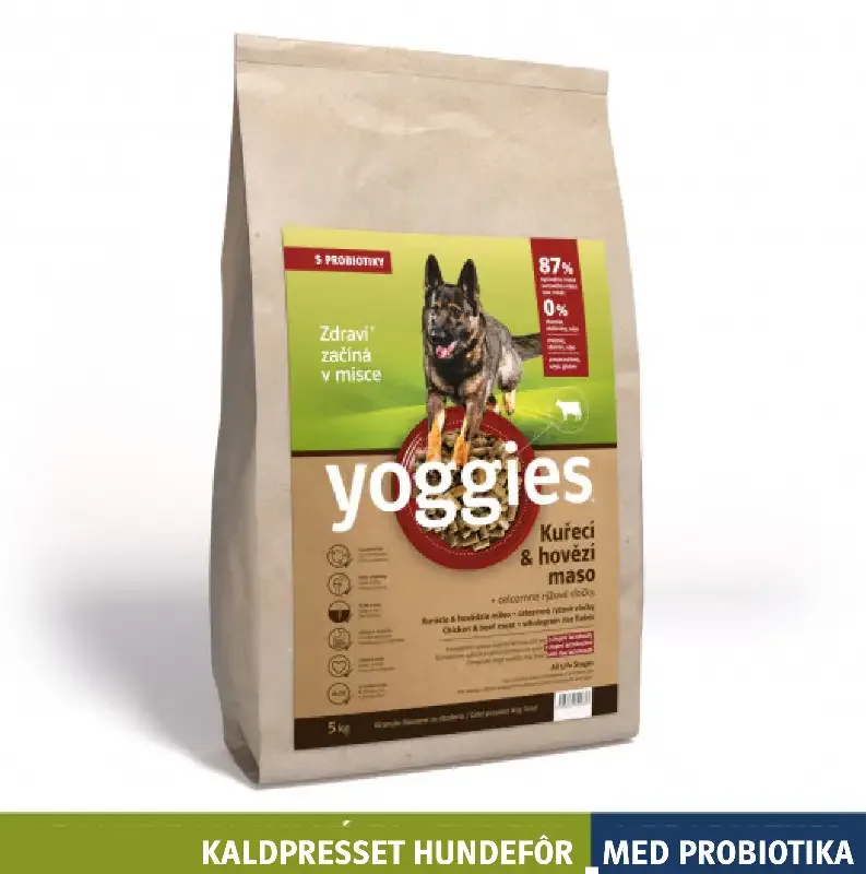5 kg KYLLING & STORFE med probiotika – kaldpresset hundefôr YOGGIES