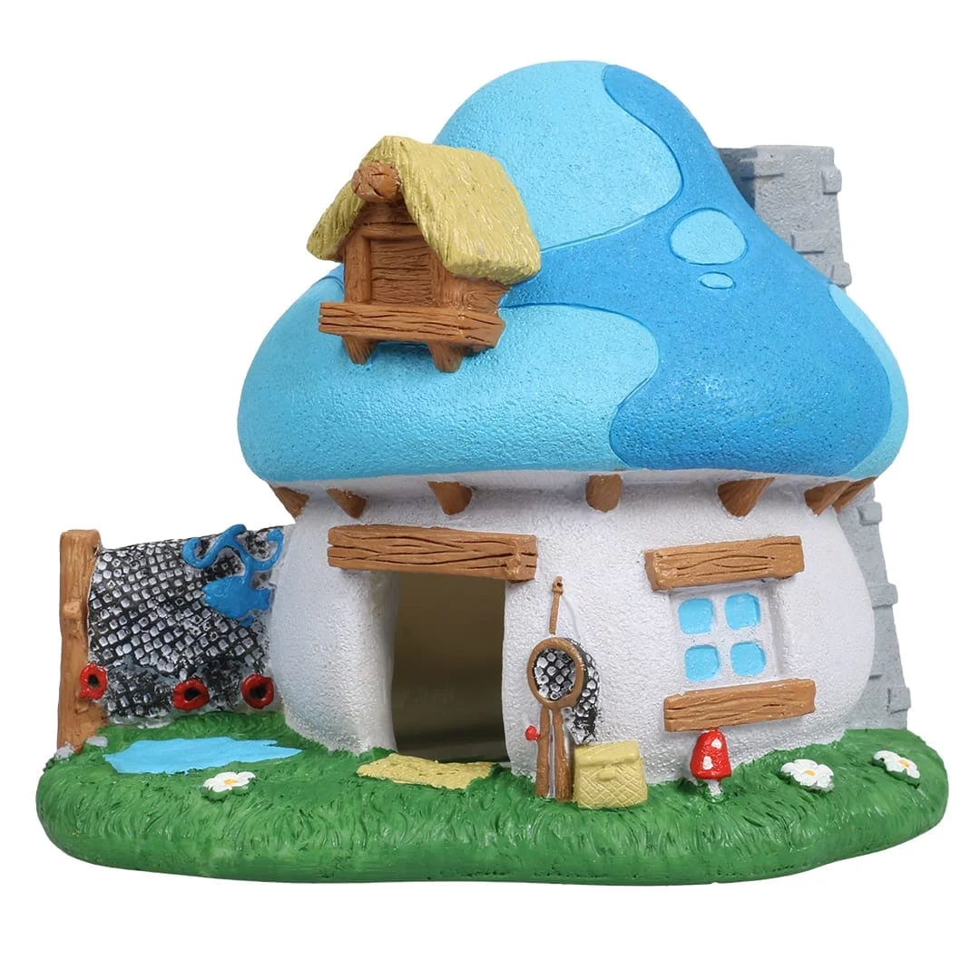 Akvariedekorasjon Smurfs Forest Fishing House til luftpumpe 13,4×9,8x11cm