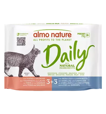 AN Daily Cat Multi Pack with Tuna and Salmon and with Cod and Shrimps Pouch 6×70 g