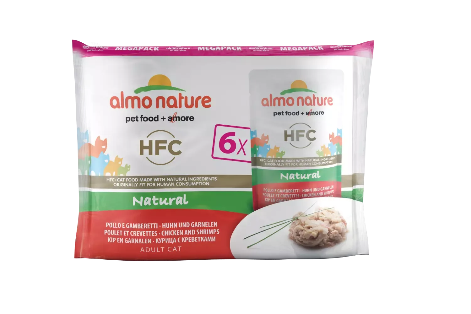 AN HFC Cat Mega Pack Natural Chicken and Shrimps Pouch 6×55 g