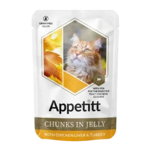 APPETITT Kyllingelever og kalkun i gelé våtfôr for katter