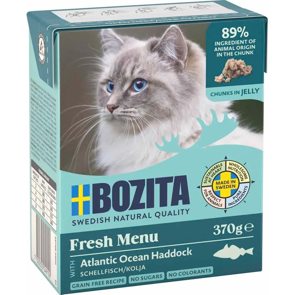 Bozita Cat Fresh Menu w/Atlantic Ocean Haddock Chunks in Jelly 370g