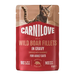 Cat Pouch med saus rik p氓 villsvin, beriket med kamille