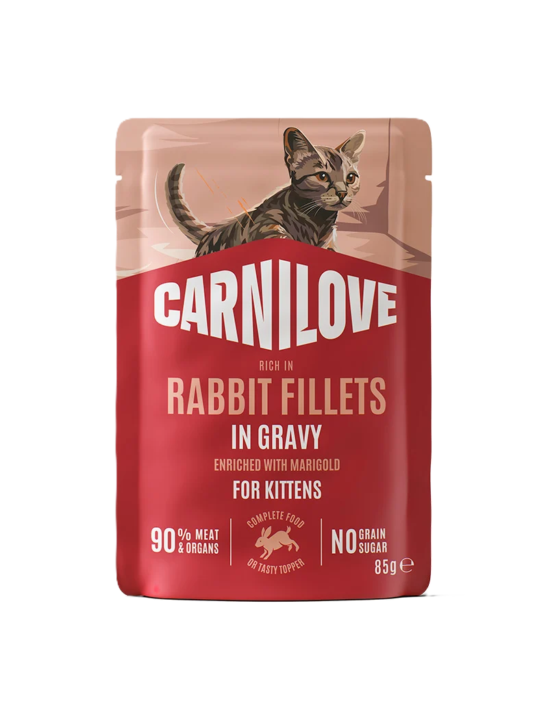 Cat Pouch 鈥?saus med h酶yt innhold av kanin, beriket med ringblomst, for kattunger