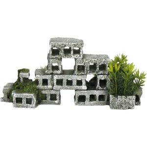 Classic Akvariedekorasjon Hulblokker med Kunstige Planter