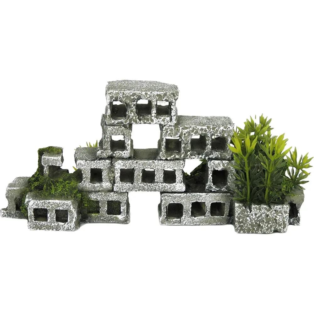 Classic Akvariedekorasjon Hulblokker med Kunstige Planter