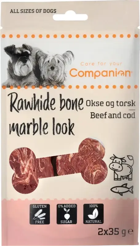 Companion – Kjøttpakket råhudbein – okse og torsk 2 x 50g