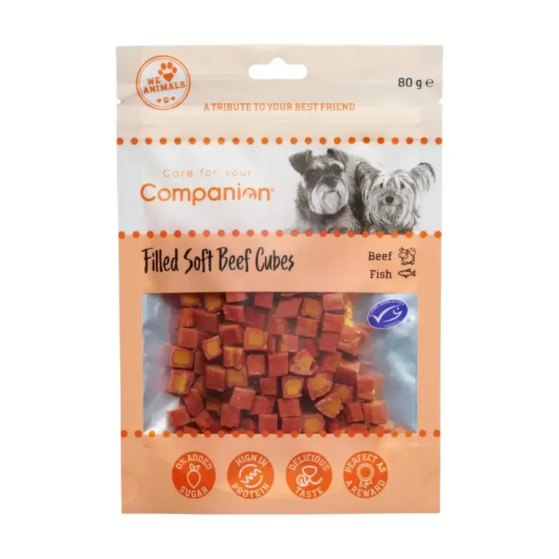 Companion – Myke biffkuber med fyll av laks og torsk, 80g