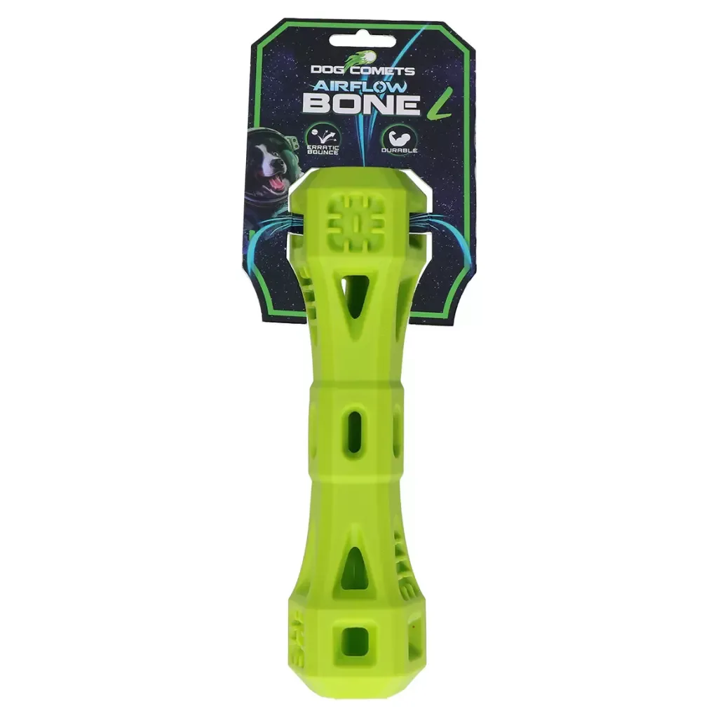 Dog Comets Airflow Bone Grønn L (23 cm) – Slitesterkt gummibein til stor hund med luftehull