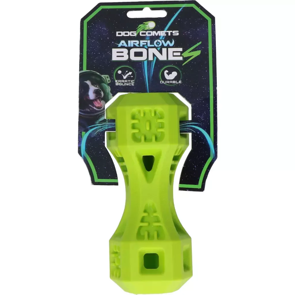 Dog Comets Airflow Bone Grønn S (15 cm) – Slitesterkt gummibein til hund med luftehull