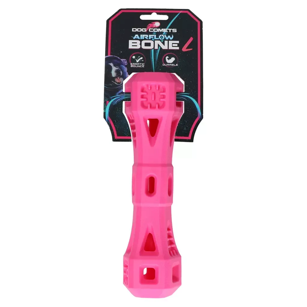 Dog Comets Airflow Bone Rosa L (23 cm) – Slitesterkt gummibein til stor hund med luftehull
