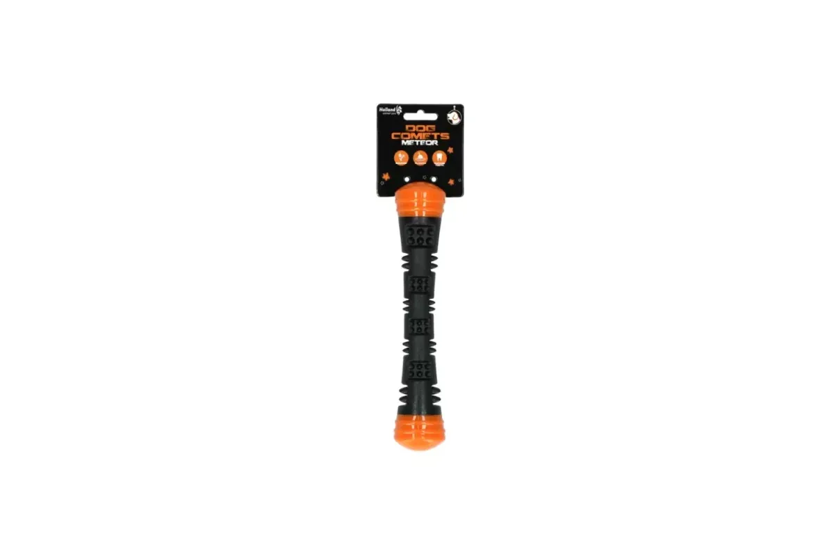 Dog Comets Meteor Kastepinne (Oransje, 23 cm) – Slitesterk Gummi m/ Pipelyd & Tannpleie
