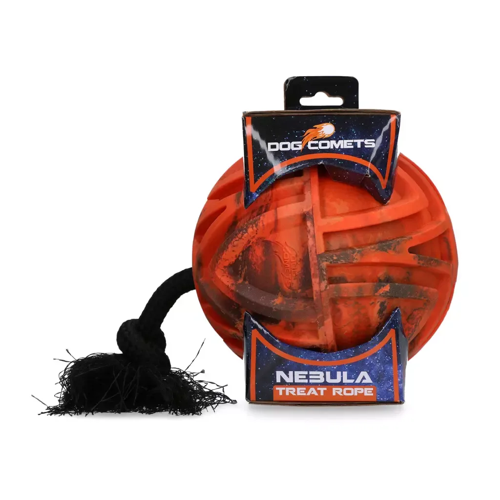 Dog Comets Nebula Treat Rope Oransje 18 cm – Robust hundeball med tau og godbithull