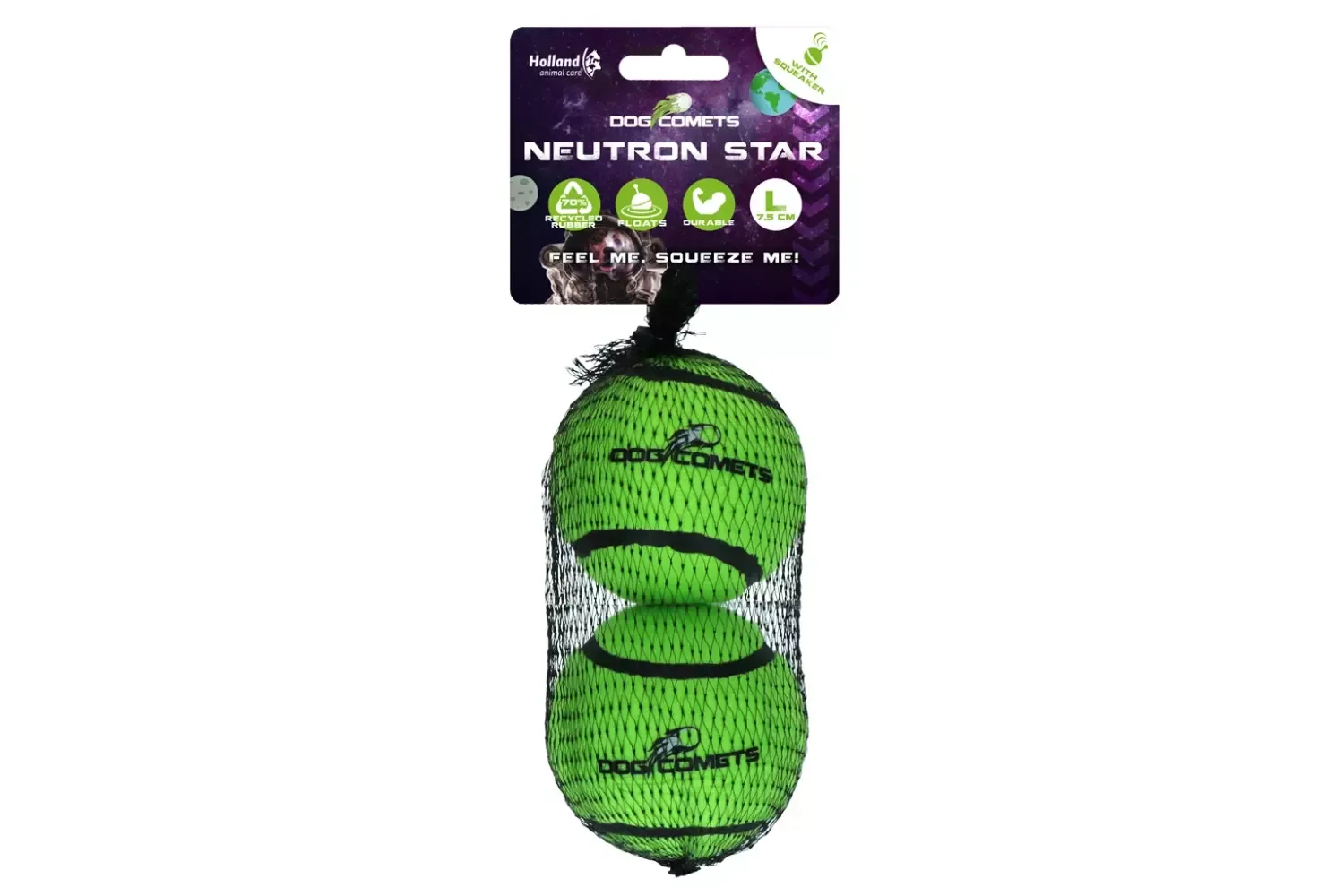Dog Comets Neutron Star Large 2-pk Grønn – Slitesterke og tannvennlige tennisballer med lyd (7,5 cm)
