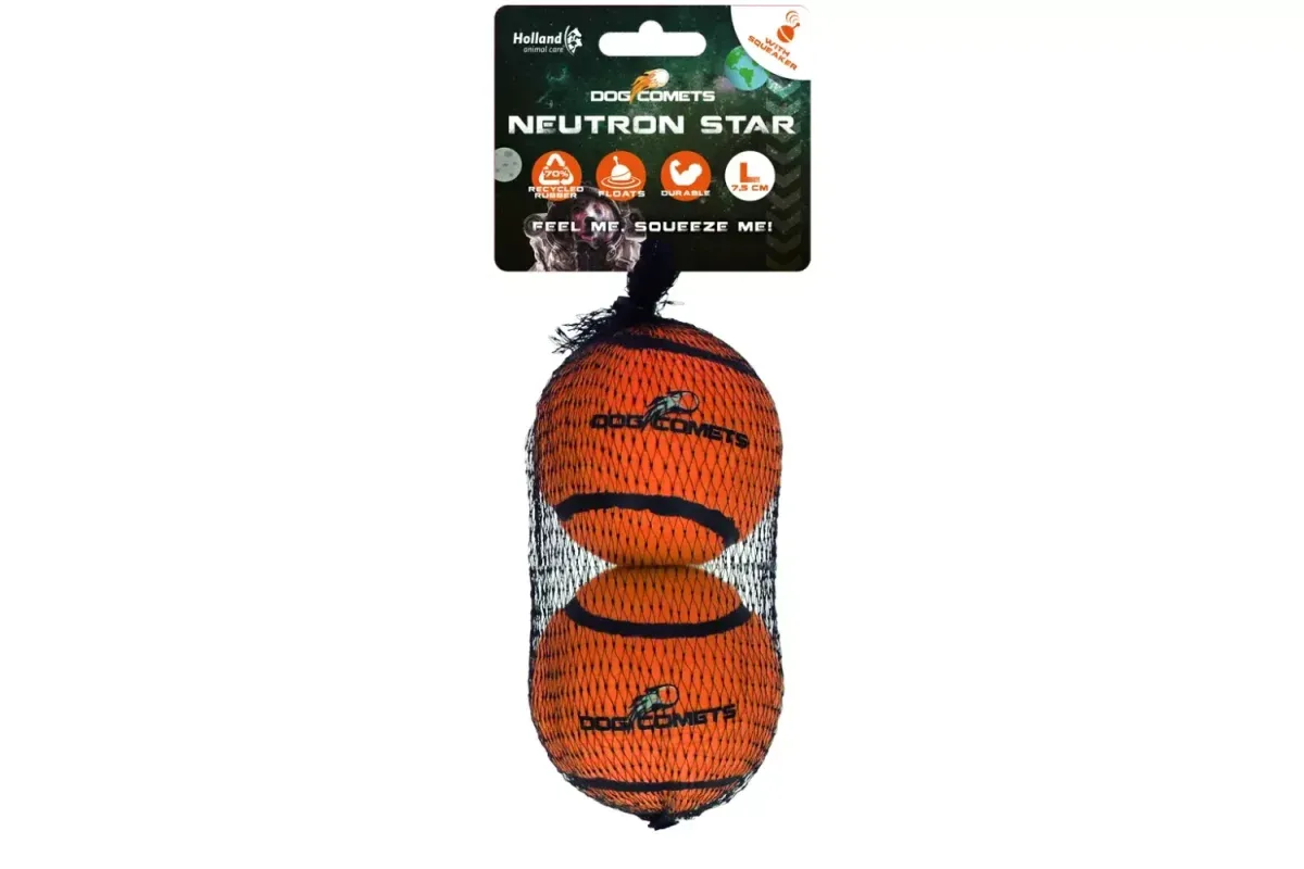 Dog Comets Neutron Star Large 2-pk–Oransje Slitesterke og tannvennlige tennisballer med lyd (7,5 cm)