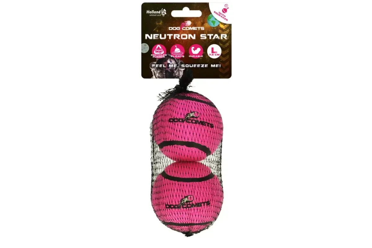 Dog Comets Neutron Star Large 2-pk Rosa – Slitesterke og tannvennlige tennisballer med lyd (7,5 cm)