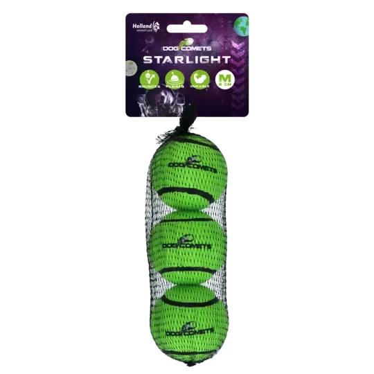Dog Comets Starlight Medium 3-pk Grønn – Slitesterke og flytende tennisballer til hund (6 cm)