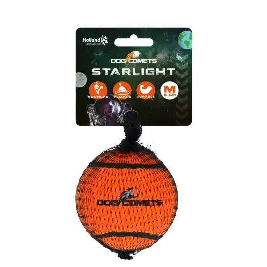 Dog Comets Starlight Medium Oransje – Slitesterk og flytende tennisball i naturgummi (6 cm)