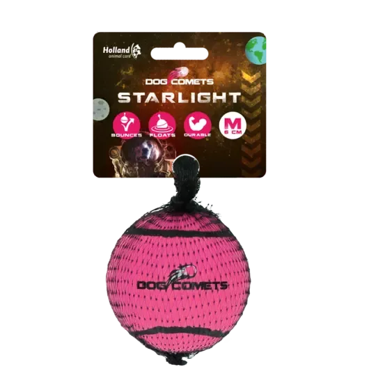 Dog Comets Starlight Medium Rosa – Slitesterk og flytende tennisball i naturgummi (6 cm)