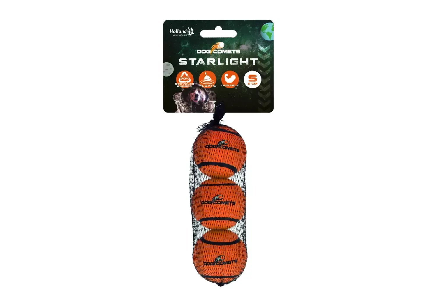 Dog Comets Starlight Small 3-pk Oransje– Slitesterke og flytende tennisballer til små hunder/valp