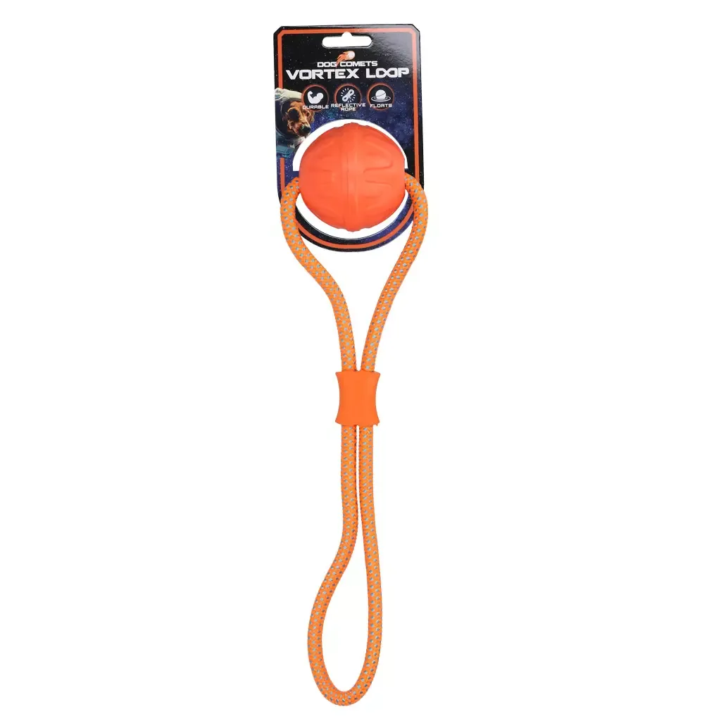 Dog Comets Vortex Ball med Tau – Oransje Reflekterende Flyteleke for Hund
