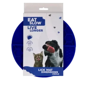 Eat Slow Live Longer Lick Mat Dimensions Circle Blå – Rund slikkematte med sugekopper