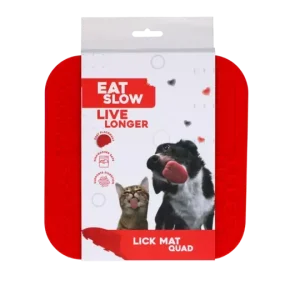 Eat Slow Live Longer Lick Mat Quad Rød – Slikkematte med sugekopper til hund og katt