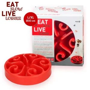 Eat Slow Live Longer Original Stor – Rød Matskål mot sluking 30 cm