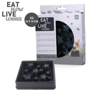 Eat Slow Live Longer Star XSmå – Grå Slow feeder som forhindrer sluking hos små hunder