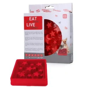 Eat Slow Live Longer Star XSmå – Rød Slow feeder som forhindrer sluking hos små hunder