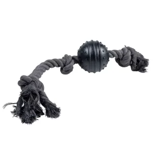 Eco rope 3 knots & 8 cm rubber ball black