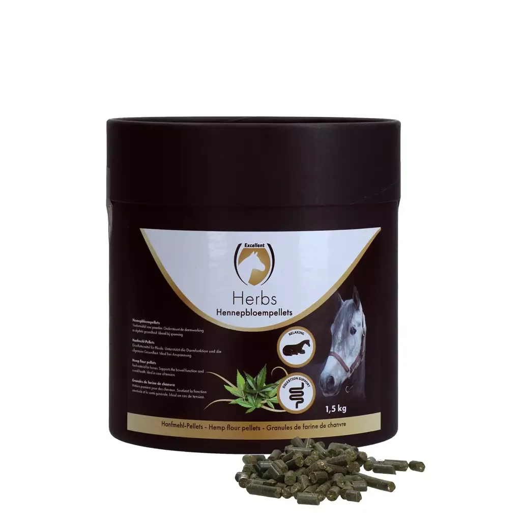 Excellent Herbs Hampemelpellets (1,5 kg) | Til Hest & Ponni støtte hestens generelle velvære og tarm