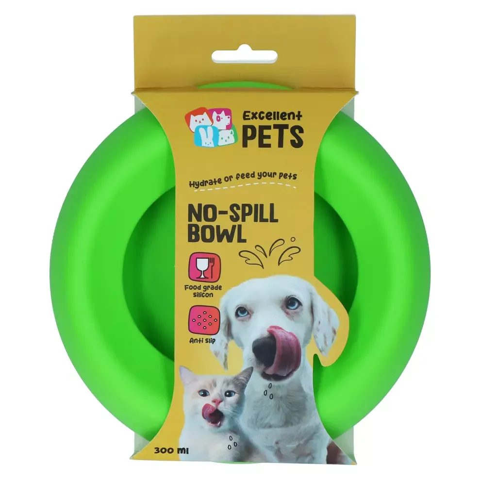 Excellent Pets No-Spill Bowl 300ml Grønn – Antisøl-skål i silikon til hund og katt