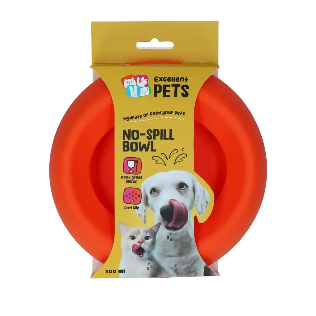Excellent Pets No-Spill Bowl 300ml Oransje – Antisøl-skål i silikon til hund og katt