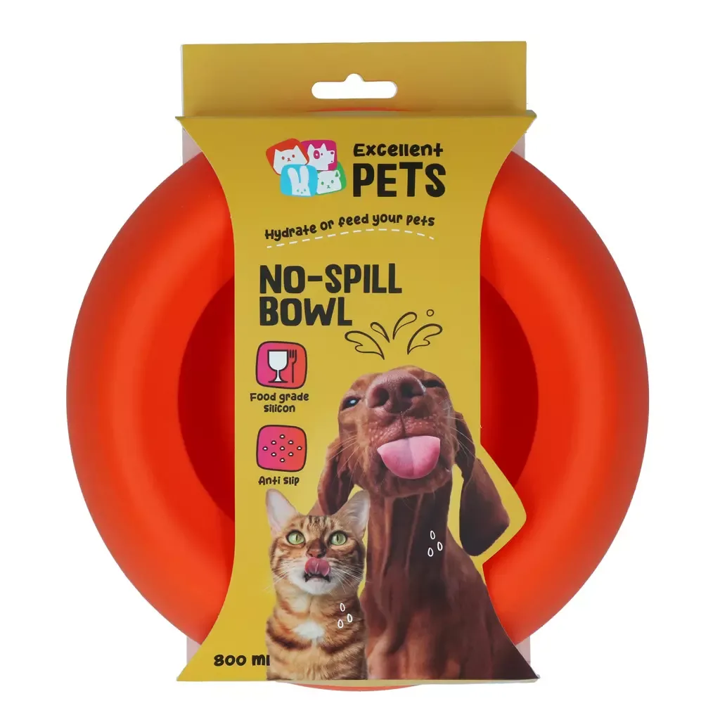 Excellent Pets No-Spill Bowl 800ml Oransje – Antisøl-skål i silikon til hund og katt