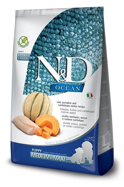 Farmina N&D Dog Ocean Cod, Pumpkin & Cantaloupe Melon Puppy Medium & Maxi 12kg