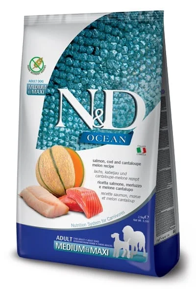 Farmina N&D Dog Ocean Salmon, Cod & Cantaloupe Melon Adult Medium & Maxi 12kg