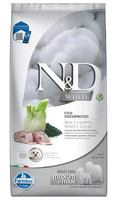 Farmina N&D Dog White SeaBass, Spirulina & Fennel Adult Medium/Maxi 7kg