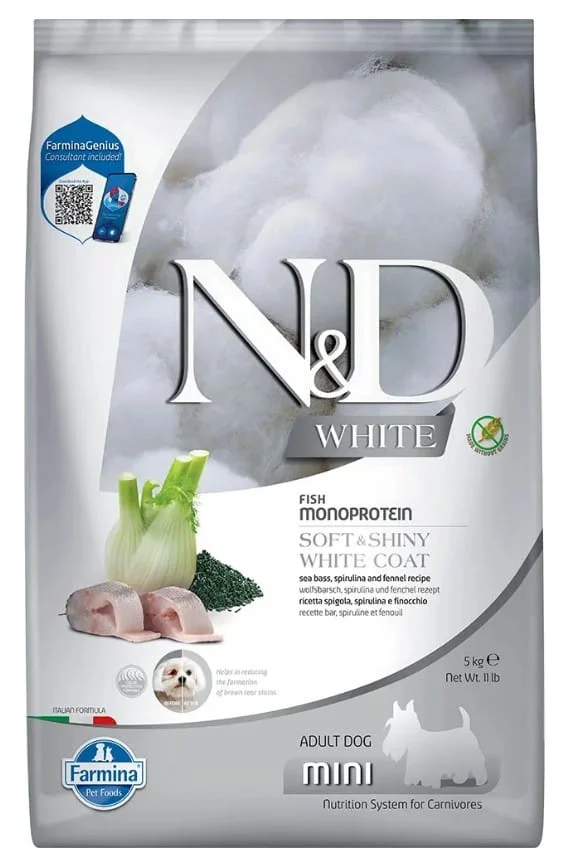 Farmina N&D Dog White SeaBass, Spirulina & Fennel Adult Mini 5kg