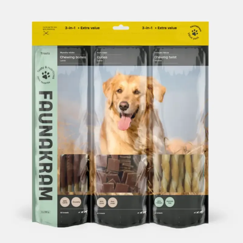 Faunakram – 3i1 Mega snackpakke 3, 600g
