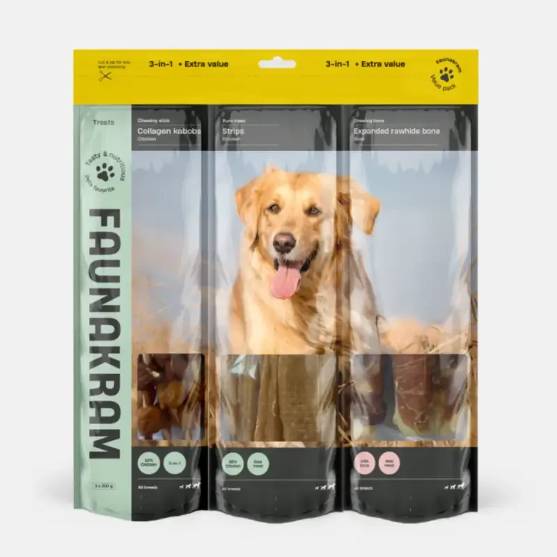 Faunakram – 3i1 Mega snackpakke 4, 600g