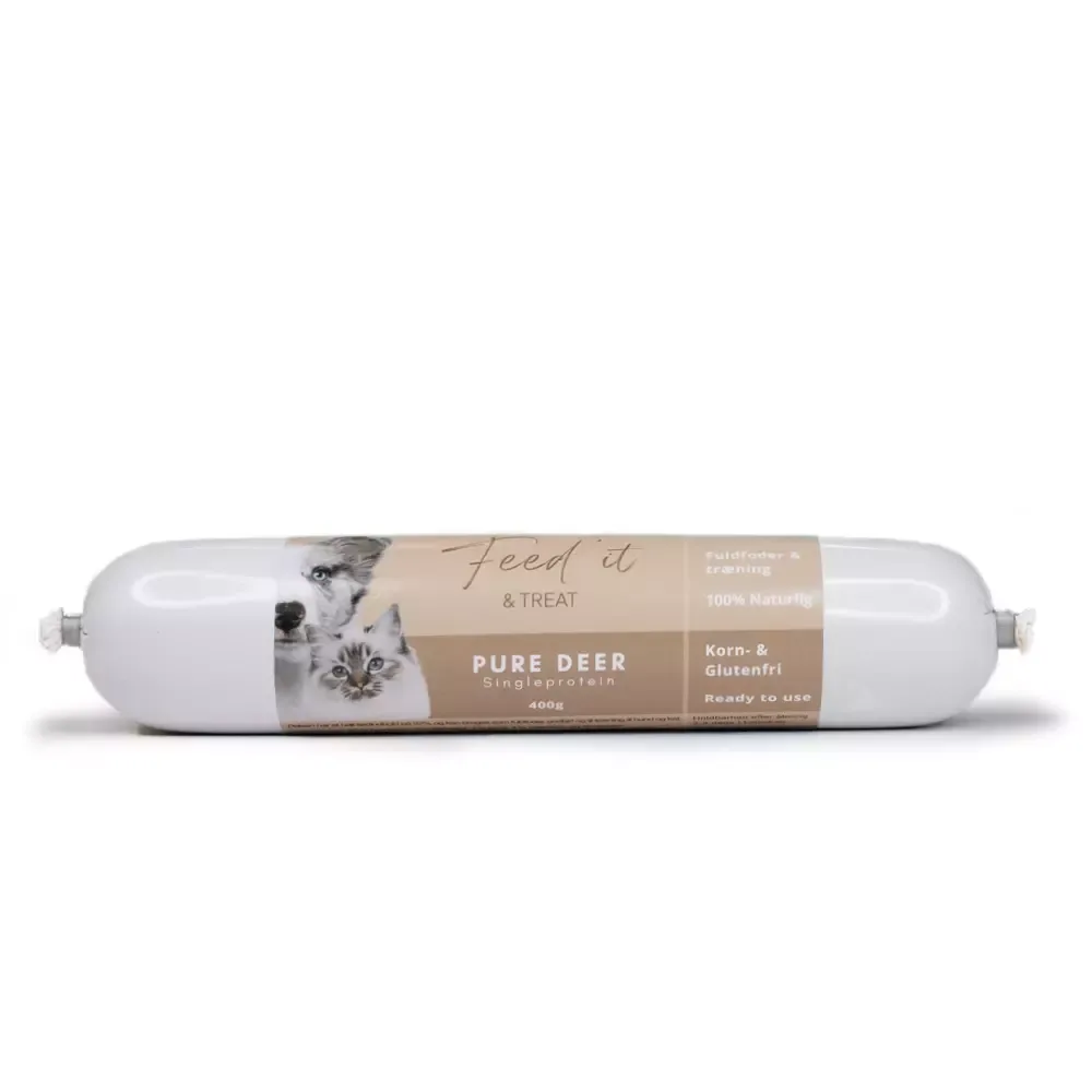 Feed’it & Treat Pure Hjort (400g) – Viltkjøtt Fullfôr & Treningspølse
