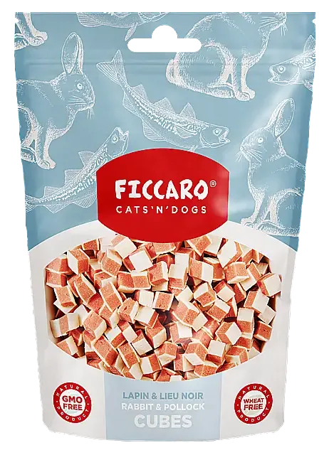 Ficcaro – Kanin- og sei terninger, 100g