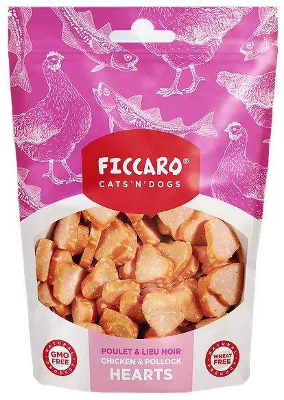 FICCARO – Kylling & Alaska Torsk Myke hjerter 100g (10)