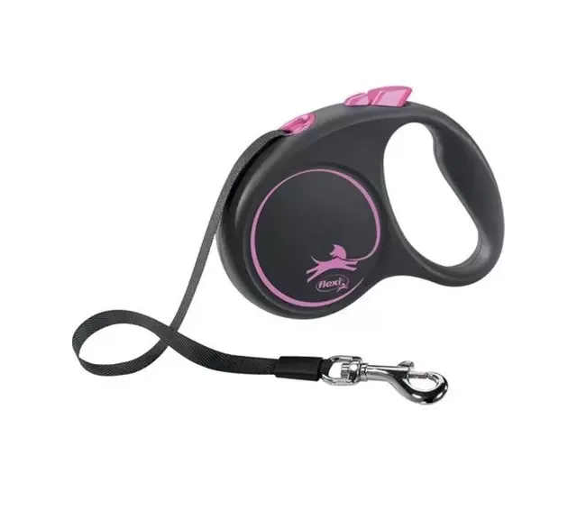 Flexi, Black Design, M, Rosa, 5m. Maks 25kg. Rullekobbel